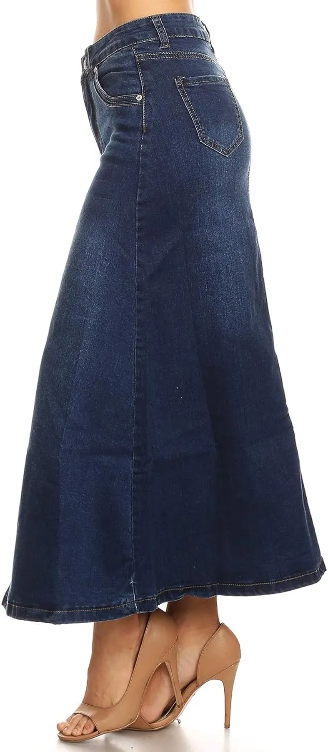Women’s Plus/Junior Size Mid Rise A-Line Long Jeans Maxi Denim Skirt