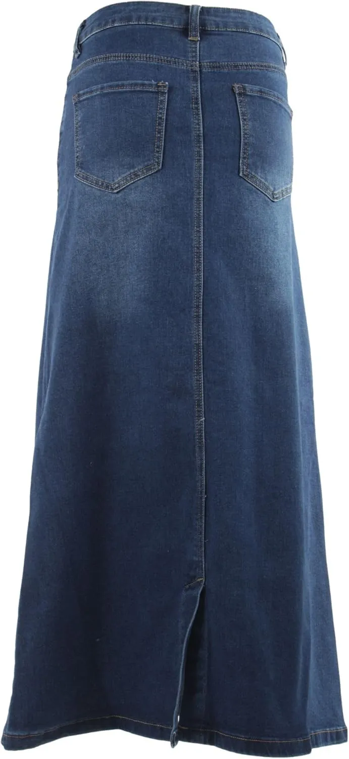 Womens Plus/Junior Size Mid Rise A-Line Long Jeans Maxi Denim Skirt