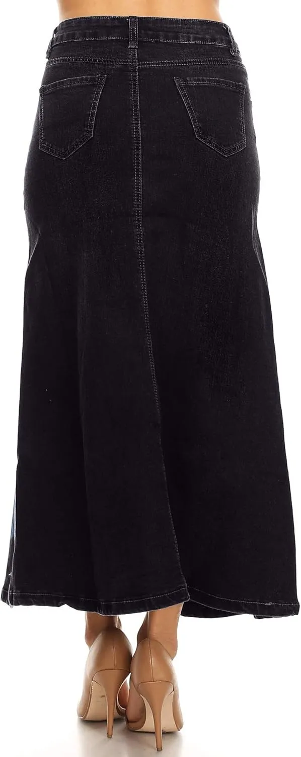 Women’s Plus/Junior Size Mid Rise A-Line Long Jeans Maxi Denim Skirt