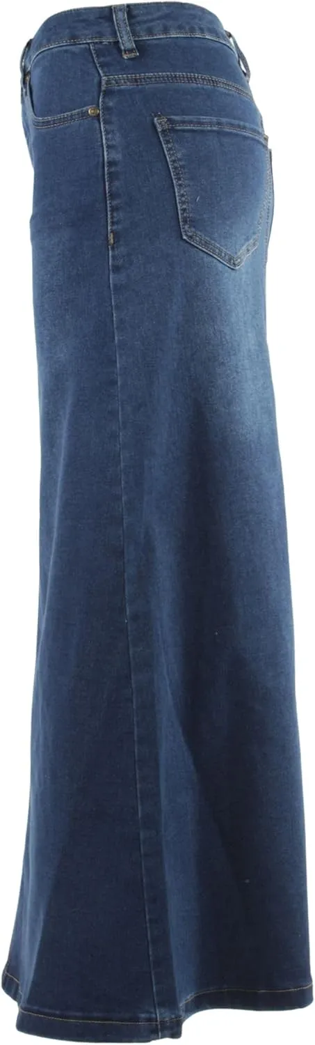 Womens Plus/Junior Size Mid Rise A-Line Long Jeans Maxi Denim Skirt