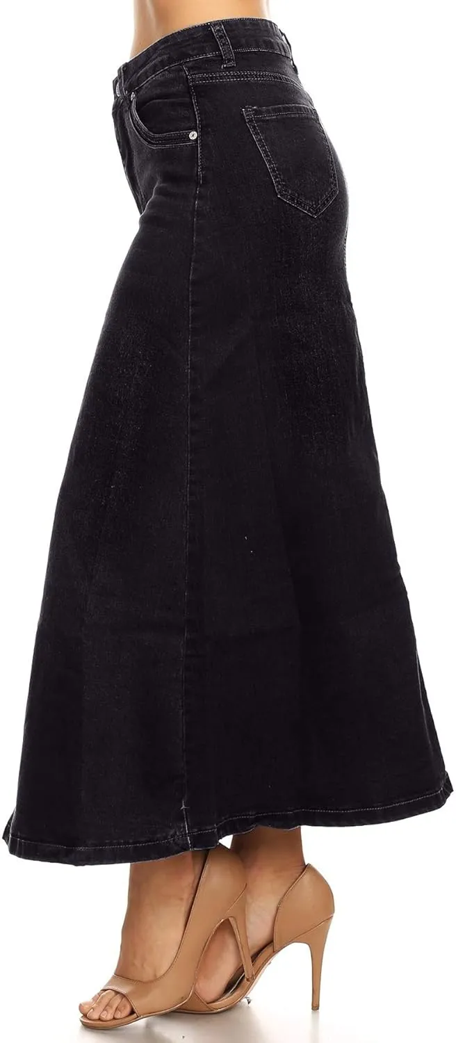 Women’s Plus/Junior Size Mid Rise A-Line Long Jeans Maxi Denim Skirt