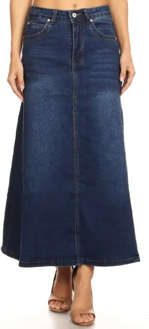Women’s Plus/Junior Size Mid Rise A-Line Long Jeans Maxi Denim Skirt
