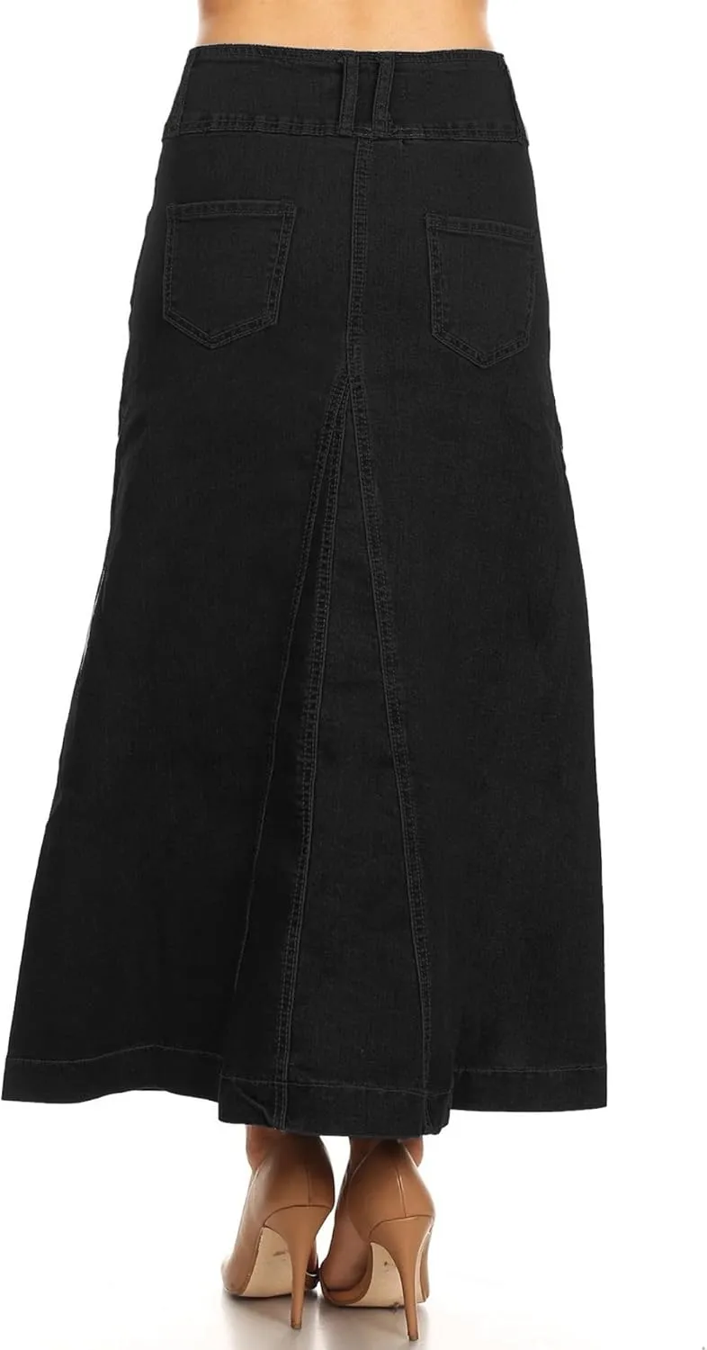 Women's Plus/Juniors Size High Rise A Line Long Jeans Maxi Flared Denim Skirt