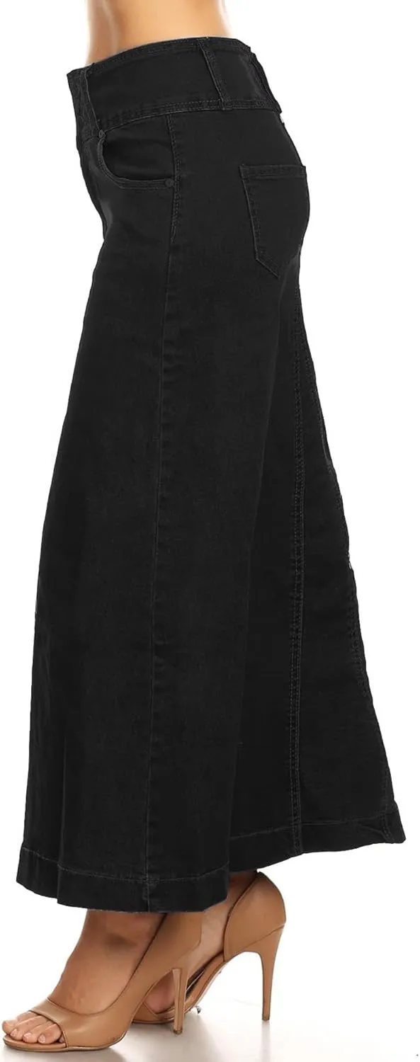 Women's Plus/Juniors Size High Rise A Line Long Jeans Maxi Flared Denim Skirt