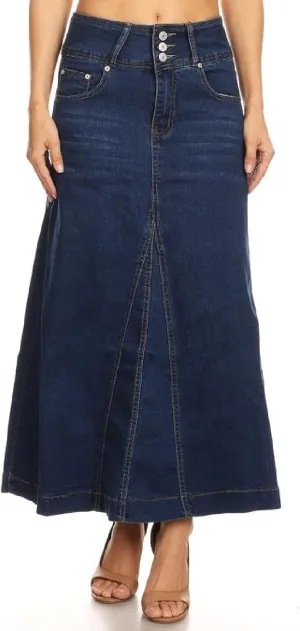 Women's Plus/Juniors Size High Rise A Line Long Jeans Maxi Flared Denim Skirt