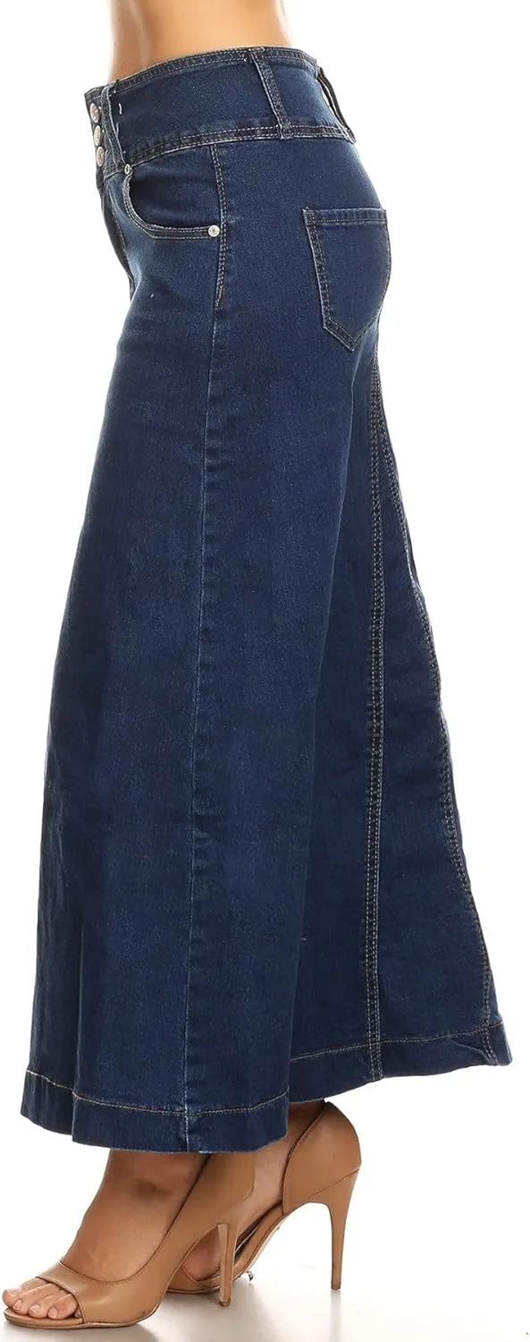 Women's Plus/Juniors Size High Rise A Line Long Jeans Maxi Flared Denim Skirt