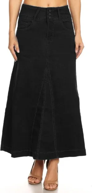 Women's Plus/Juniors Size High Rise A Line Long Jeans Maxi Flared Denim Skirt