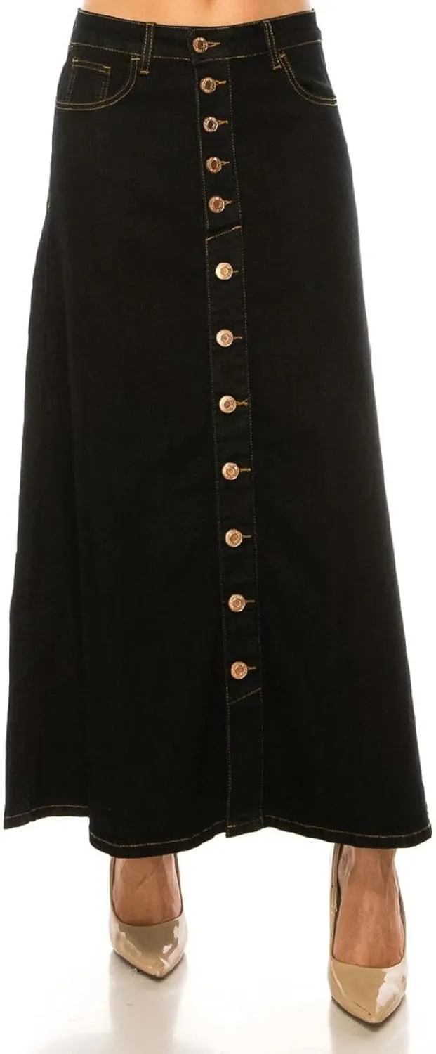 Women's Plus/Juniors Size High Rise A Line Long Jeans Maxi Flared Denim Skirt