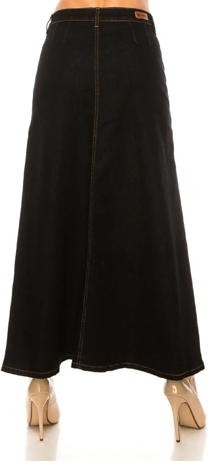 Women's Plus/Juniors Size High Rise A Line Long Jeans Maxi Flared Denim Skirt