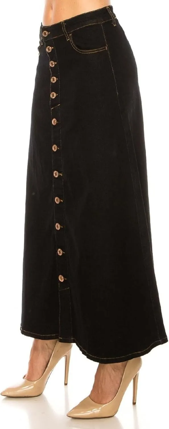 Women's Plus/Juniors Size High Rise A Line Long Jeans Maxi Flared Denim Skirt