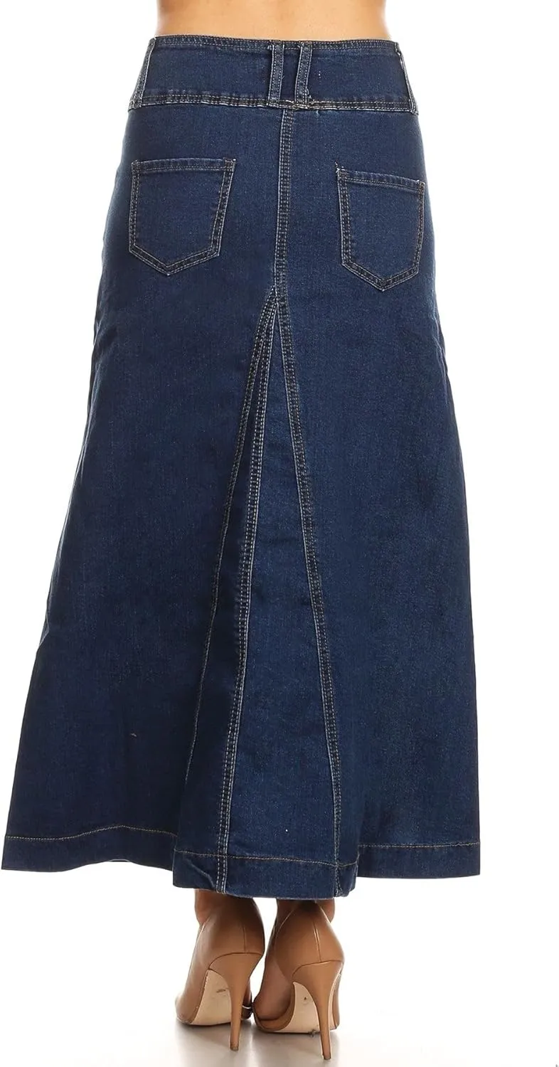 Women's Plus/Juniors Size High Rise A Line Long Jeans Maxi Flared Denim Skirt