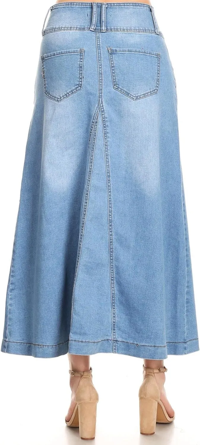 Women's Plus/Juniors Size High Rise A Line Long Jeans Maxi Flared Denim Skirt