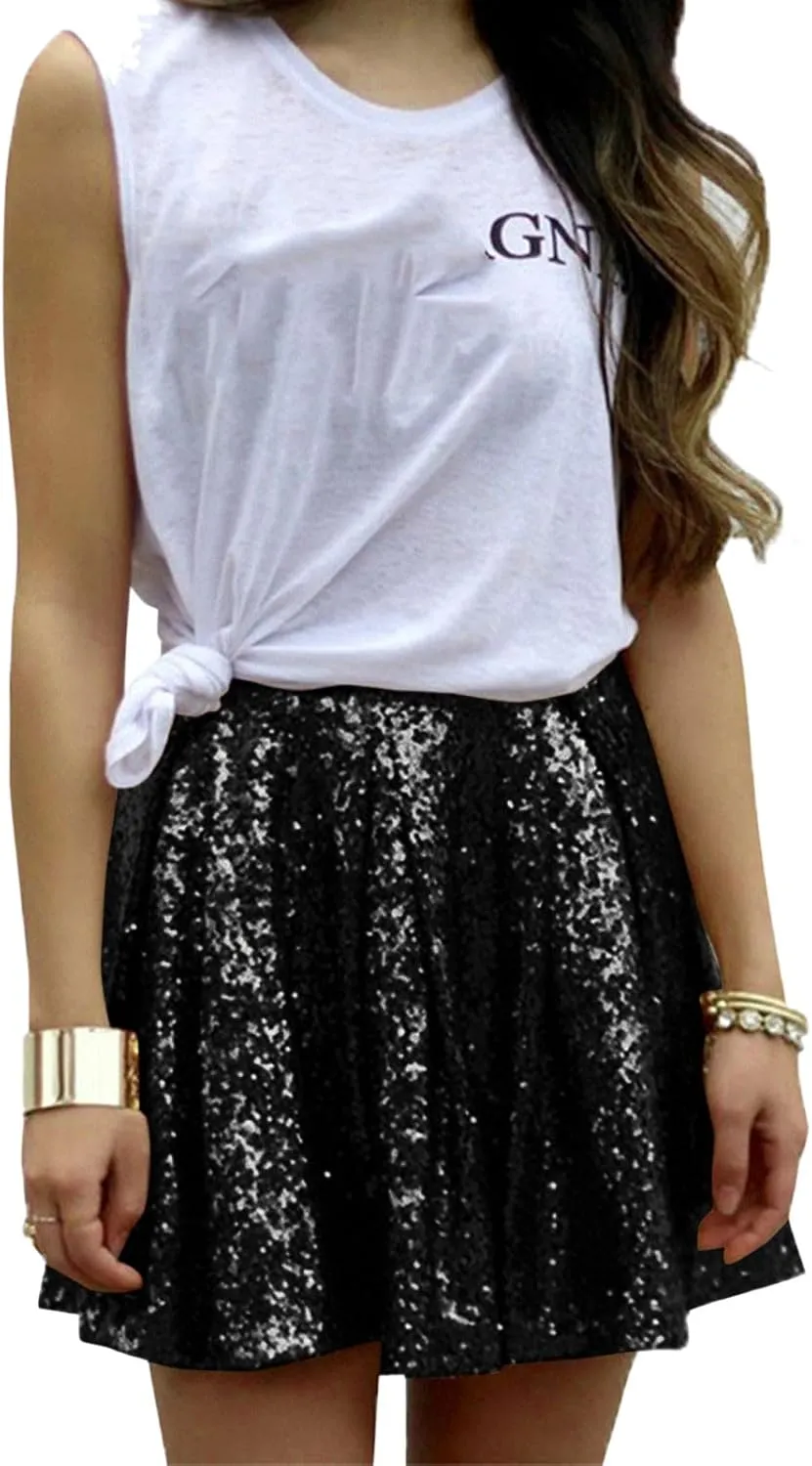 Womens Sequin Skirts Fashion High Waisted Pleated Skirts Holiday Party Sparkly Glitter Skirts 2025 Summer Trendy Skirts
