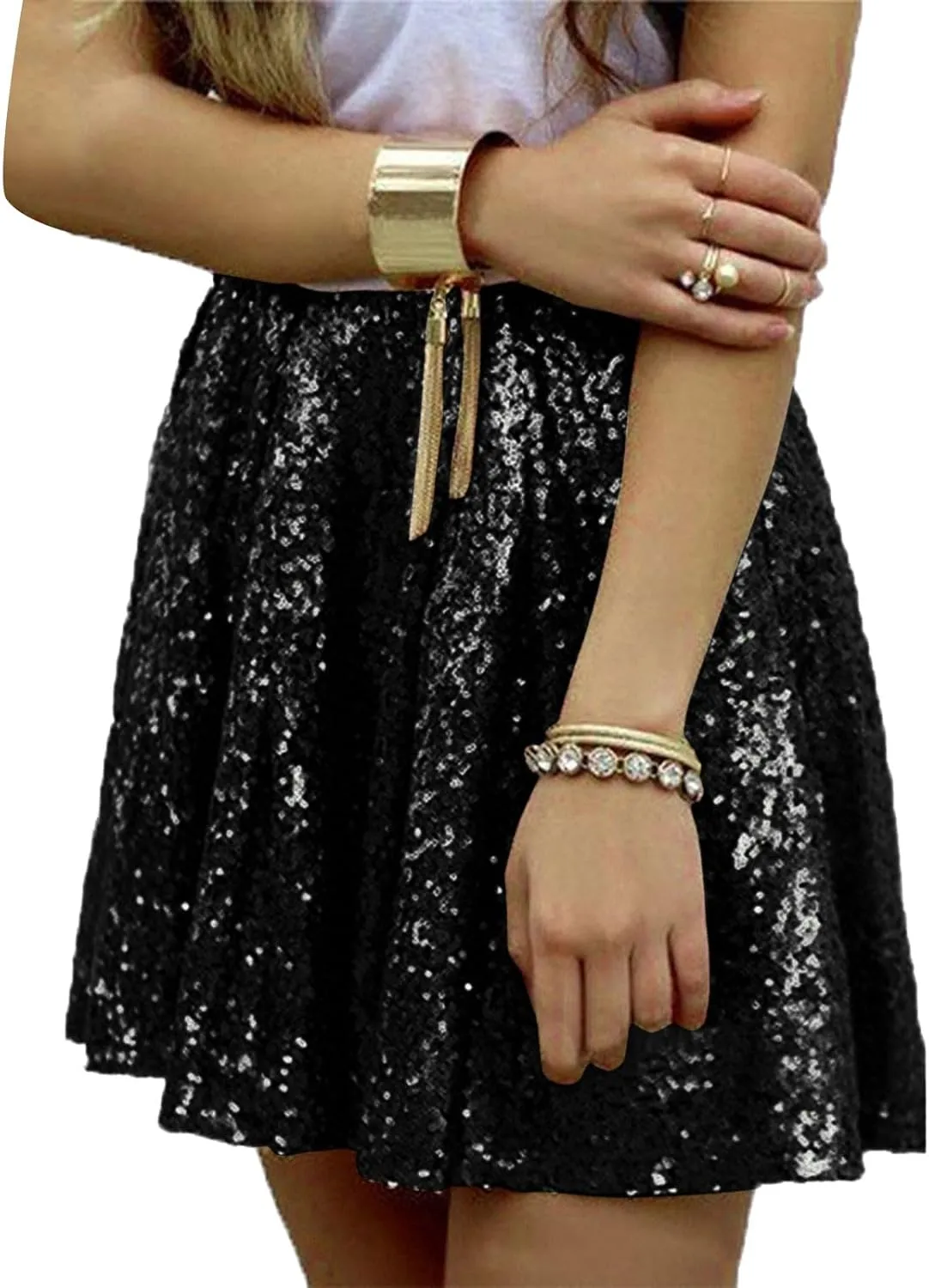 Womens Sequin Skirts Fashion High Waisted Pleated Skirts Holiday Party Sparkly Glitter Skirts 2025 Summer Trendy Skirts