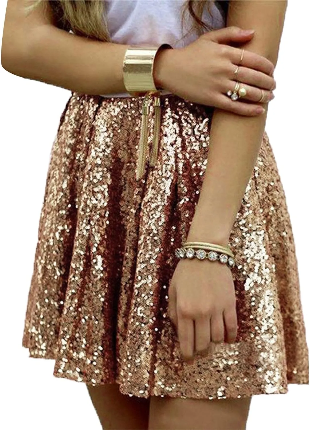 Womens Sequin Skirts Fashion High Waisted Pleated Skirts Holiday Party Sparkly Glitter Skirts 2025 Summer Trendy Skirts