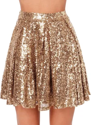 Womens Sequin Skirts Fashion High Waisted Pleated Skirts Holiday Party Sparkly Glitter Skirts 2025 Summer Trendy Skirts