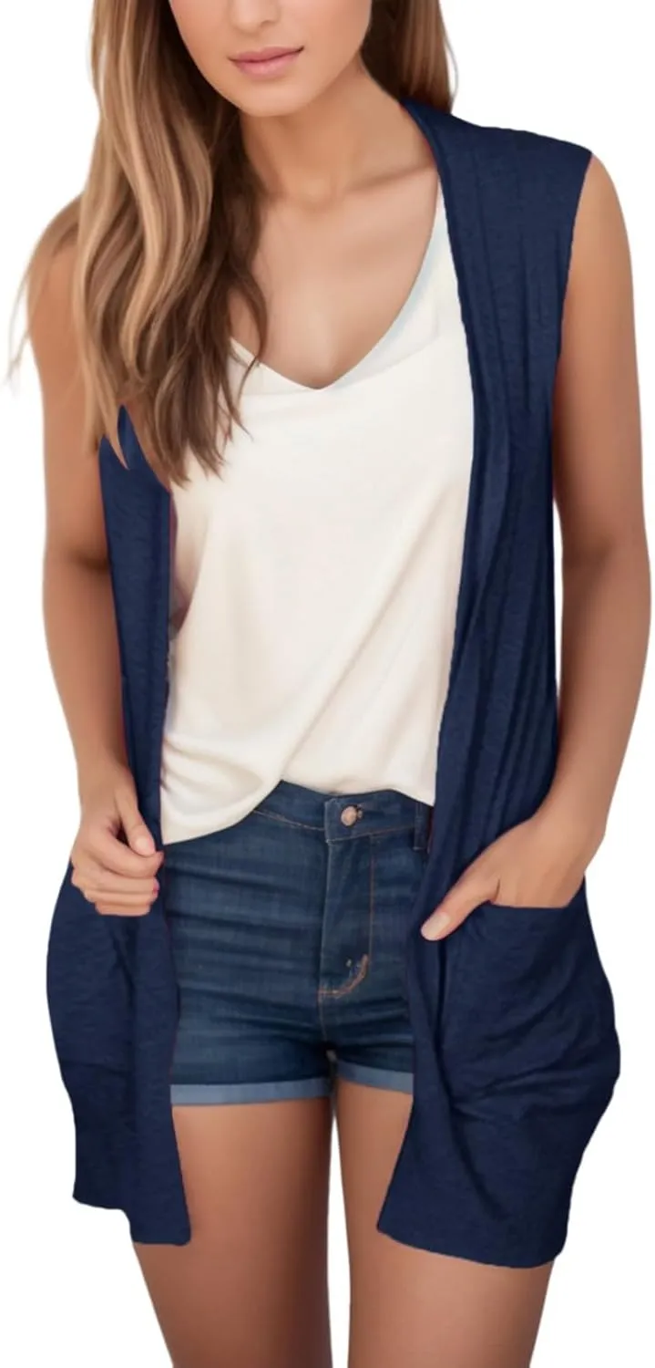 Women's Sleeveless Cardigan Summer Open Front Vest Lightweight Cool Coat for Beach Vacation