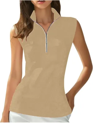 Womens Sleeveless Golf Shirts 1/4 Zip Collar Tennis Sports Tops Lightweight Quick Dry Mesh Athletic Workout Tank Tops