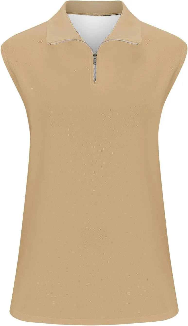Womens Sleeveless Golf Shirts 1/4 Zip Collar Tennis Sports Tops Lightweight Quick Dry Mesh Athletic Workout Tank Tops