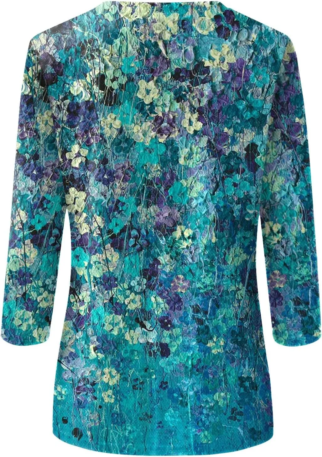 Womens Summer 3/4 Sleeve Tops 2025 Floral Print Round Neck Shirts Loose Fit Three Quarter Sleeve Tshirts