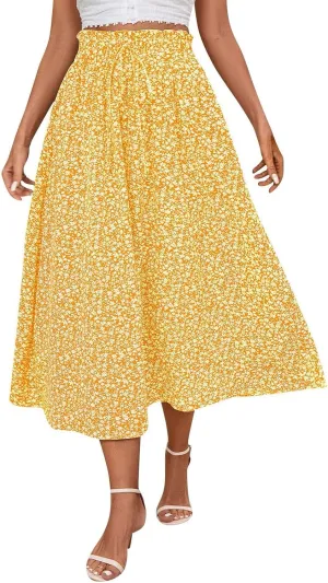 Women's Summer Boho Floral Maxi Skirt Casual High Waist Flowy Swing Tiered A Line Beach Long Skirts