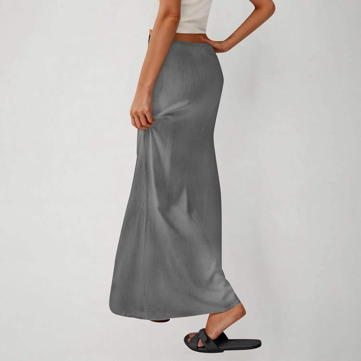 Women's Summer Maxi Skirts Low Waisted Vacation Skirts Casual Beach Skirts Drawstring Long Skirts Flowy Linen Skirt