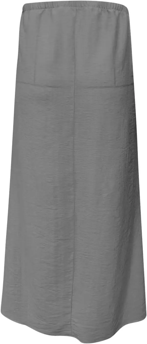 Women's Summer Maxi Skirts Low Waisted Vacation Skirts Casual Beach Skirts Drawstring Long Skirts Flowy Linen Skirt