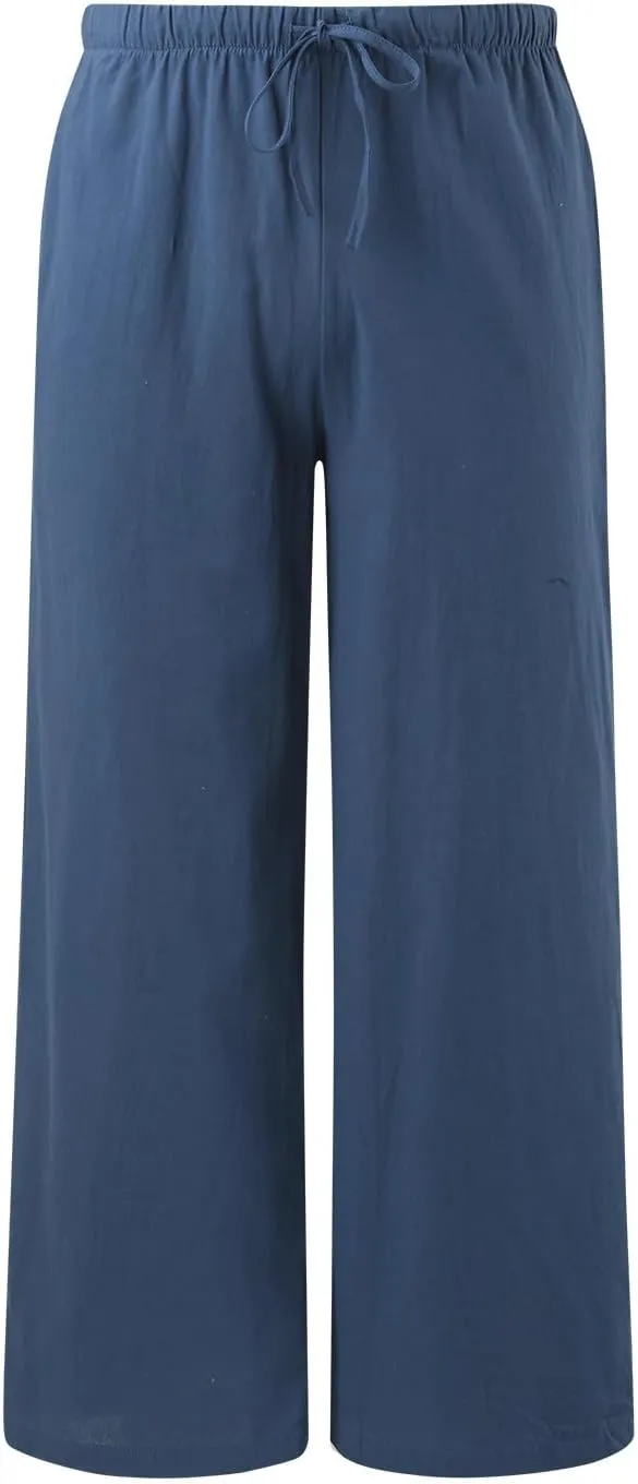 Women's Summer Palazzo Pants Casual Wide Leg Linen Pants Flowy Beach Pants Elastic Waist Comfy Lightweight Trousers