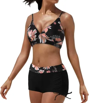 Women's Summer Sexy Bikini Sets Push Up Tie Back Bra with Boyshorts Swim Suits Summer Beach Swimwear
