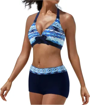 Women's Summer Sexy Bikini Sets Push Up Tie Back Bra with Boyshorts Swim Suits Summer Beach Swimwear