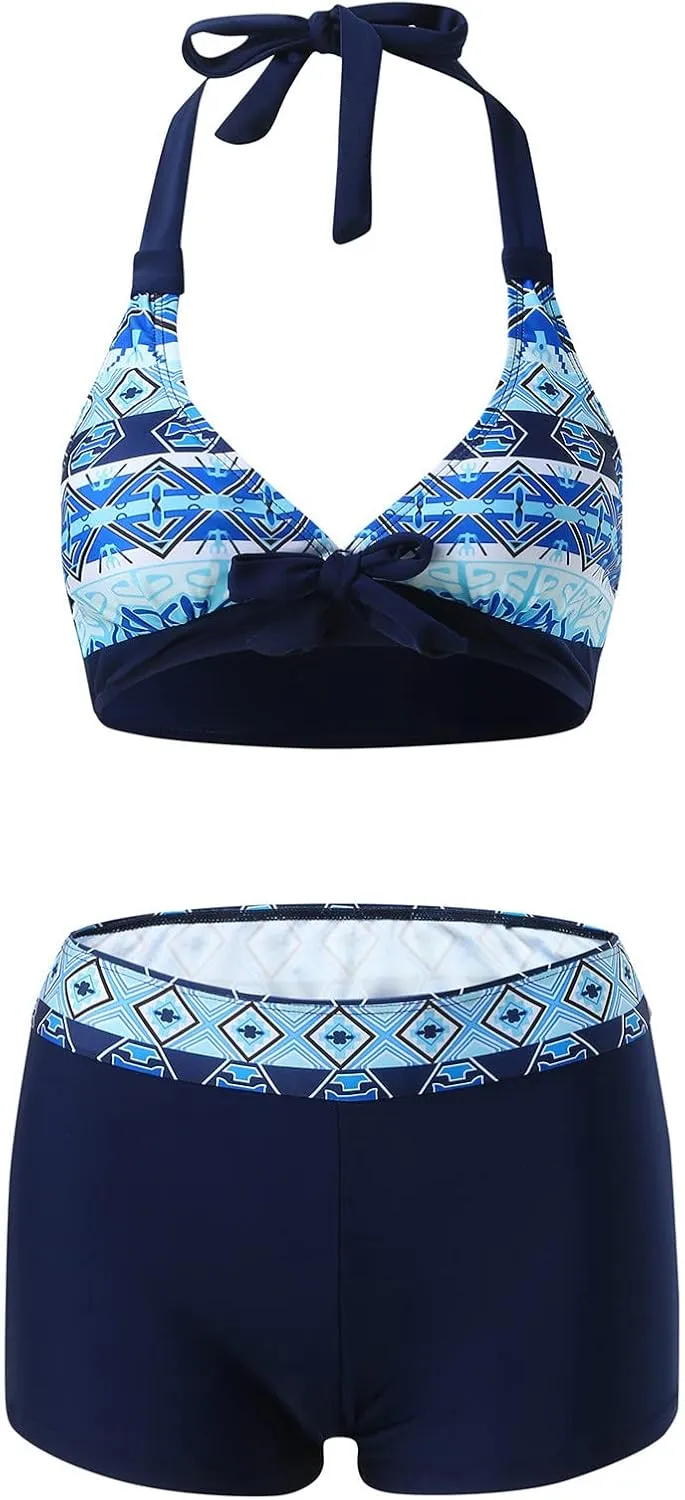 Women's Summer Sexy Bikini Sets Push Up Tie Back Bra with Boyshorts Swim Suits Summer Beach Swimwear
