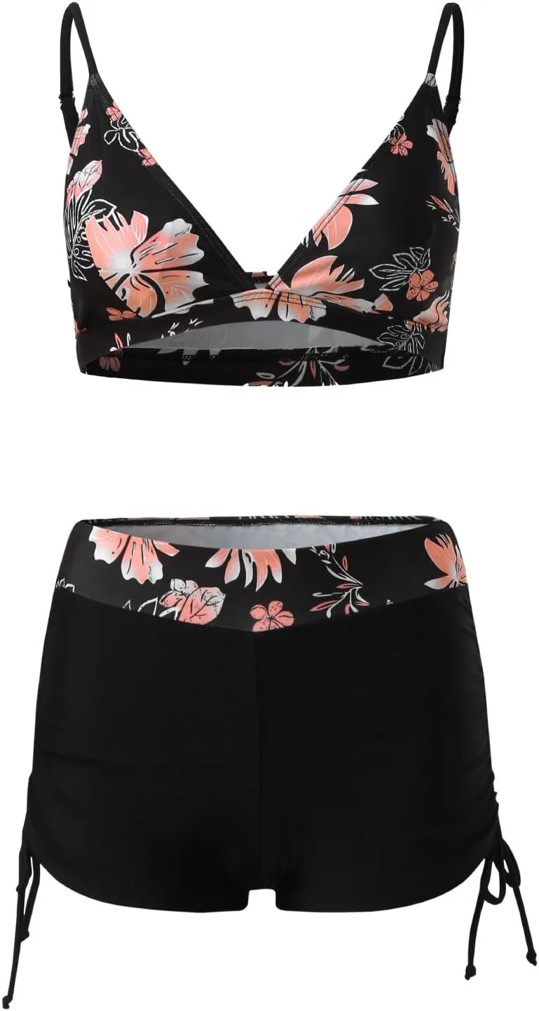 Women's Summer Sexy Bikini Sets Push Up Tie Back Bra with Boyshorts Swim Suits Summer Beach Swimwear