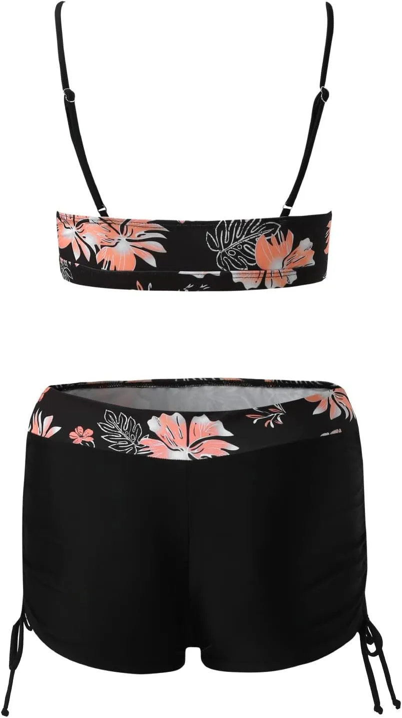 Women's Summer Sexy Bikini Sets Push Up Tie Back Bra with Boyshorts Swim Suits Summer Beach Swimwear