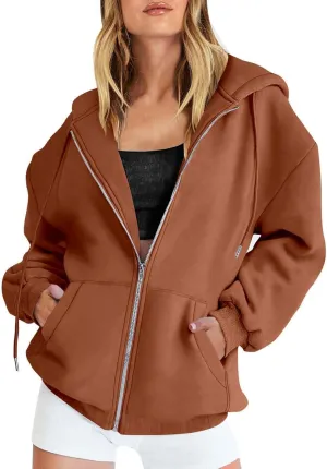 Women's Sweatshirt Full-Zip Hoodie Ladies Women Hooded Print Round Neck Long Sleeve Sweatshirt Tops Drop Shoulder