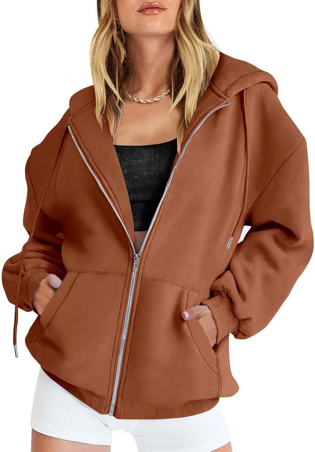 Women's Sweatshirt Full-Zip Hoodie Ladies Women Hooded Print Round Neck Long Sleeve Sweatshirt Tops Drop Shoulder