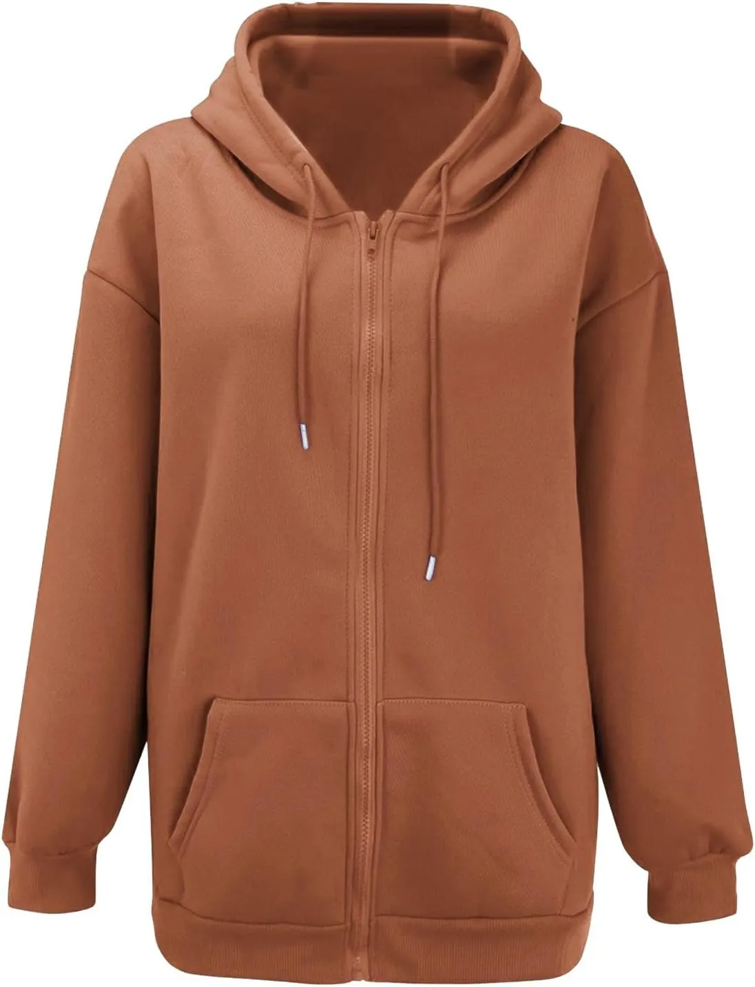 Women's Sweatshirt Full-Zip Hoodie Ladies Women Hooded Print Round Neck Long Sleeve Sweatshirt Tops Drop Shoulder