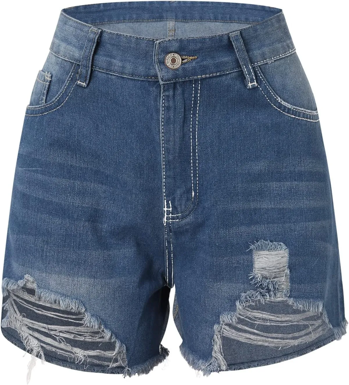 Women's Trendy Washed High Waisted Button Ripped Denim Shorts Summer New Lightweight Casual Straight Wide Leg Raw Hem Shorts