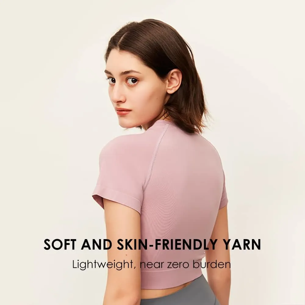 Womens Workout Crop Tops Short Sleeve Yoga Gym Athletic Shirts Running Tank Tops Slim Fit YLT3M131