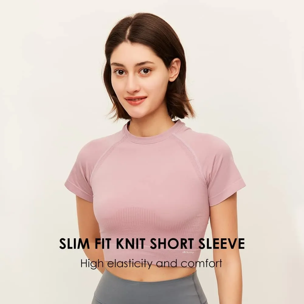 Womens Workout Crop Tops Short Sleeve Yoga Gym Athletic Shirts Running Tank Tops Slim Fit YLT3M131