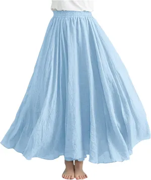 Womne's Maxi Skirts A Line Long Linen Skirts Elastic Waist Summer Skirts Flowy Beach Vacation Skirts Long Boho Skirts