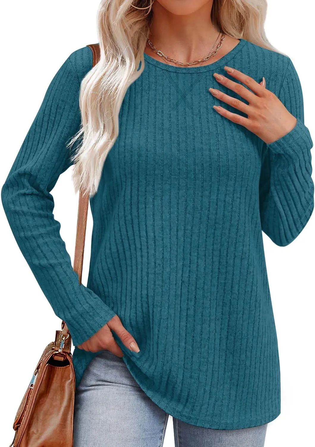 XIEERDUO Long Sleeve Shirts for Women Tunic Tops Casual Fall Tops Lightweight Sweaters 2024