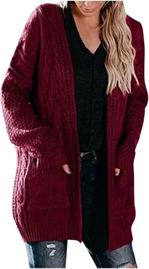 XUNRYAN Chunky Knit Cardigans Womens Fall Fashion Sweaters Cardigans Open Front Casual Lightweight Transition Jackets Coat