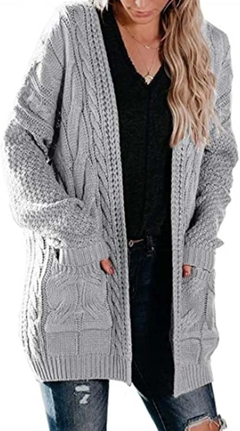 XUNRYAN Chunky Knit Cardigans Womens Fall Fashion Sweaters Cardigans Open Front Casual Lightweight Transition Jackets Coat