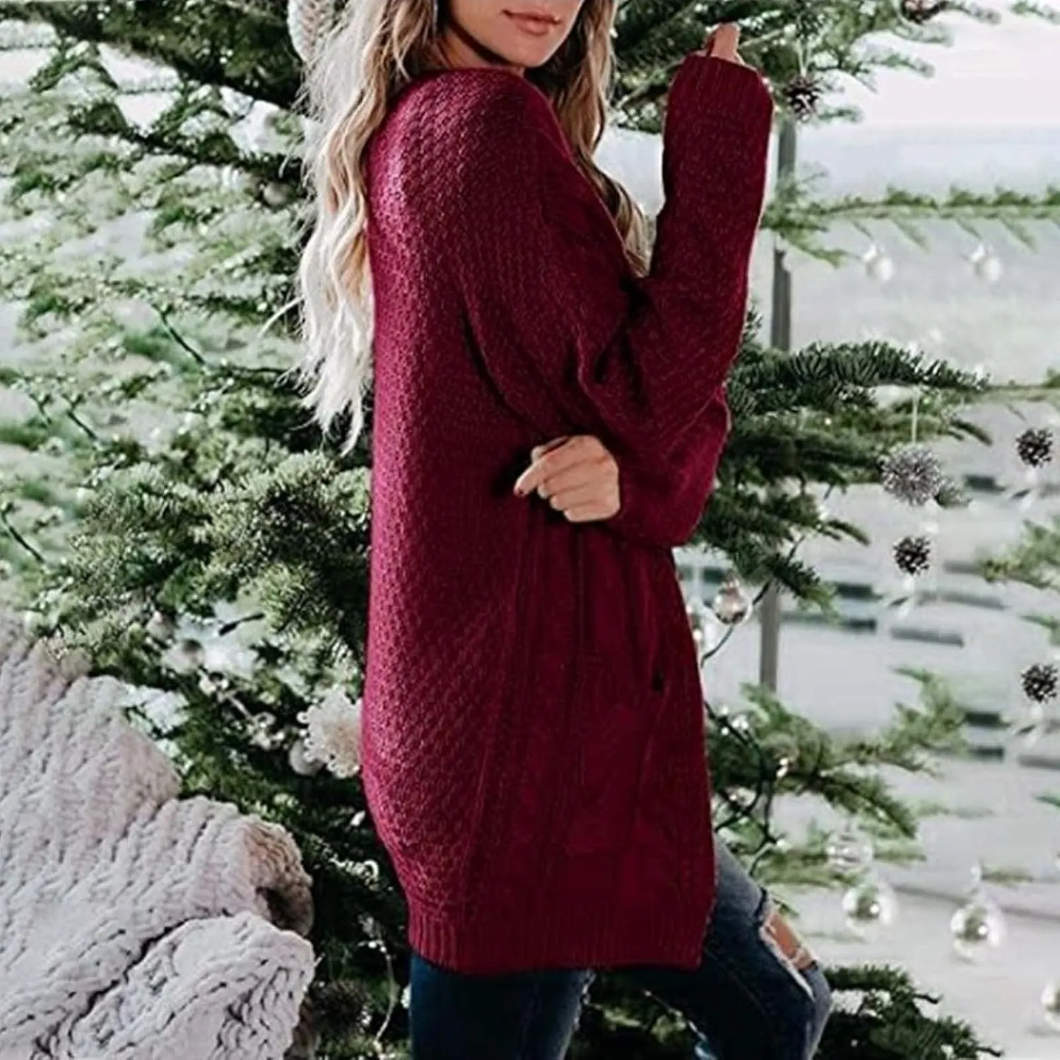 XUNRYAN Chunky Knit Cardigans Womens Fall Fashion Sweaters Cardigans Open Front Casual Lightweight Transition Jackets Coat