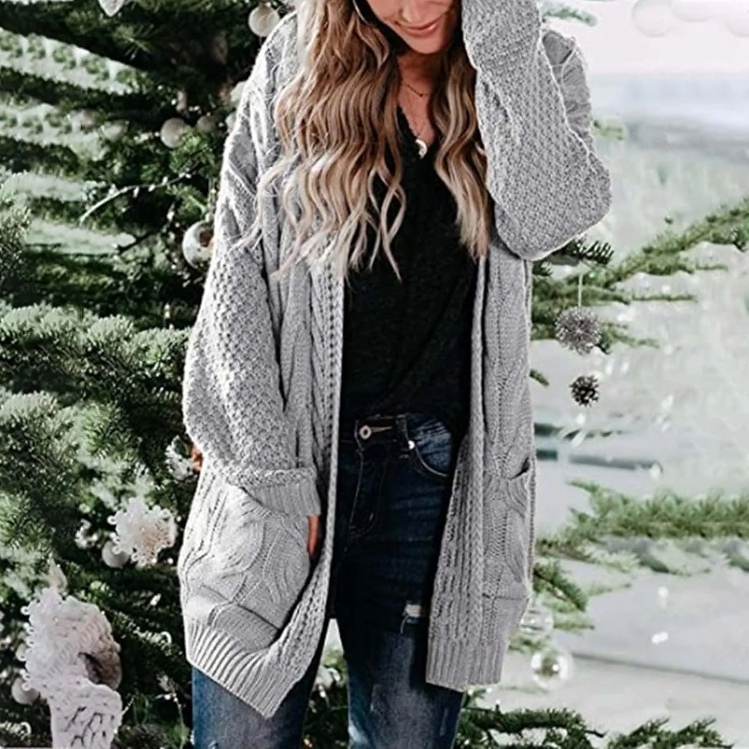 XUNRYAN Chunky Knit Cardigans Womens Fall Fashion Sweaters Cardigans Open Front Casual Lightweight Transition Jackets Coat