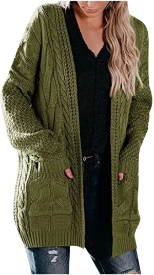 XUNRYAN Chunky Knit Cardigans Womens Fall Fashion Sweaters Cardigans Open Front Casual Lightweight Transition Jackets Coat