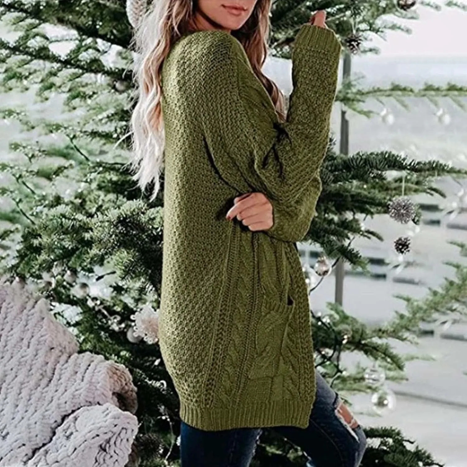 XUNRYAN Chunky Knit Cardigans Womens Fall Fashion Sweaters Cardigans Open Front Casual Lightweight Transition Jackets Coat