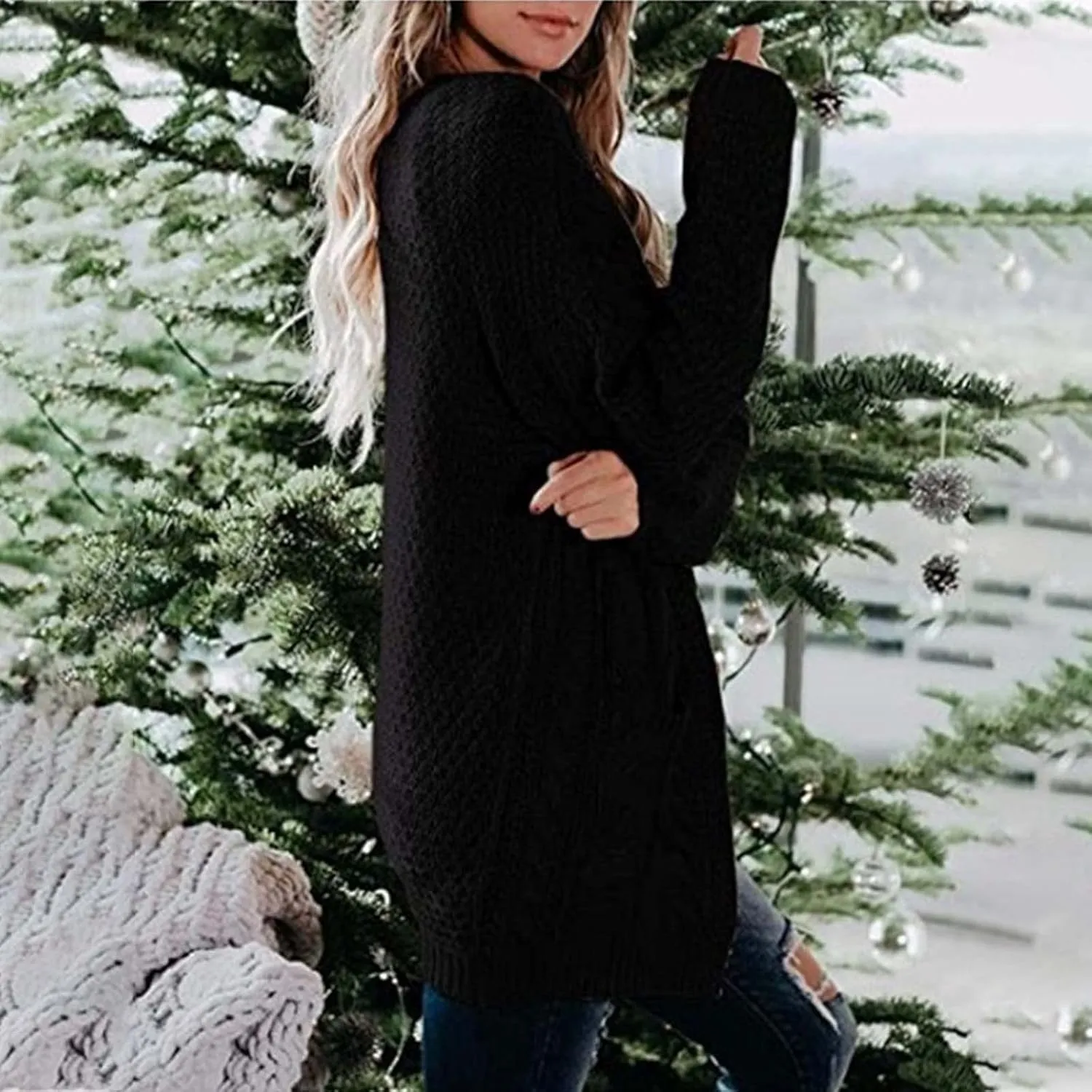 XUNRYAN Chunky Knit Cardigans Womens Fall Fashion Sweaters Cardigans Open Front Casual Lightweight Transition Jackets Coat