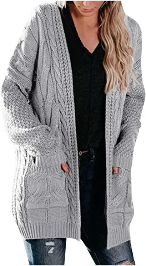 XUNRYAN Chunky Knit Cardigans Womens Fall Fashion Sweaters Cardigans Open Front Casual Lightweight Transition Jackets Coat