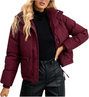 XUNRYAN Puffer Jackets Women Short Winter Warm Down Coats Quilted Bomber Jacket Thick Anorak Lightweight Parka Casual Outwear